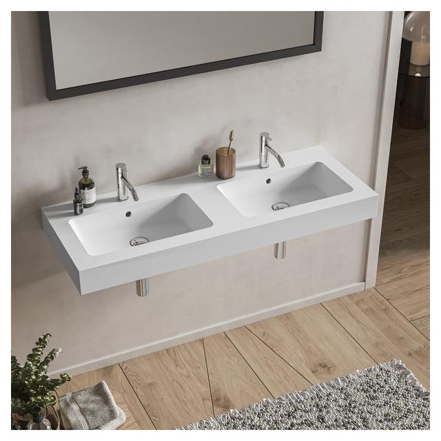 LAVABO MONOBLOCCO 2 VASCHE 120x12x46 cm (LxHxP) IN MARMORESINA BIANCO OPACO AUTOPORTANTE | Tecnomat LAVABO MONOBLOCCO 2 VASCHE 120x12x46 cm (LxHxP) IN MARMORESINA BIANCO OPACO AUTOPORTANTE - 2 | Tecnomat
