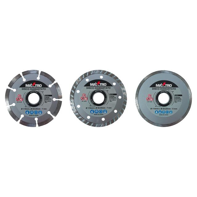 3 DISCHI DIAMANTATI MAXTRO Ø115 mm CORONA CONTINUA E SETTORI PER PIASTRELLE E MURATURA | Tecnomat 3 DISCHI DIAMANTATI MAXTRO Ø115 mm CORONA CONTINUA E SETTORI PER PIASTRELLE E MURATURA | Tecnomat