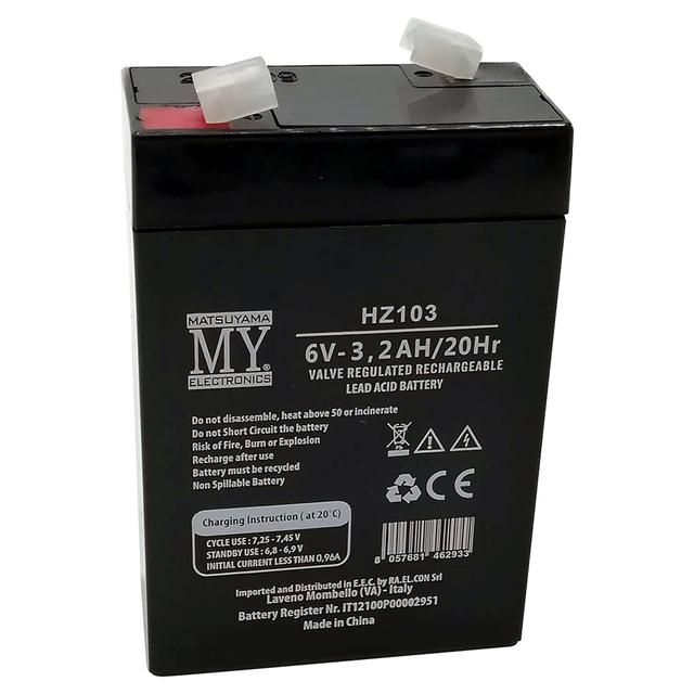 BATTERIA RICARICABILE AL PIOMBO 6V 3.2Ah MATSUYAMA 66x33x98mm FASTON 4,8 | Tecnomat BATTERIA RICARICABILE AL PIOMBO 6V 3.2Ah MATSUYAMA 66x33x98mm FASTON 4,8 - 2 | Tecnomat