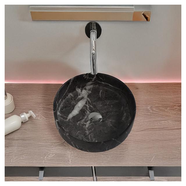 LAVABO D'APPOGGIO IN CERAMICA MARMO NERO TONDO Ø35,5x12 cm (ØxH) | Tecnomat LAVABO D'APPOGGIO IN CERAMICA MARMO NERO TONDO Ø35,5x12 cm (ØxH) - 2 | Tecnomat