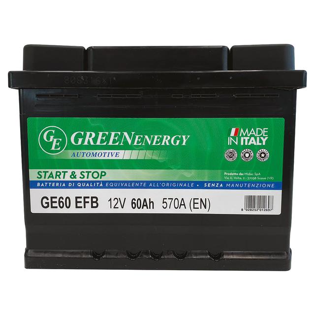 BATTERIA AUTO 60 Ah START & STOP EFB GREENENERGY SPUNTO 570 A 242x175x190 mm PESO 15,8 kg | Tecnomat BATTERIA AUTO 60 Ah START & STOP EFB GREENENERGY SPUNTO 570 A 242x175x190 mm PESO 15,8 kg | Tecnomat