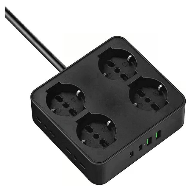 MULTIPRESA 12 POSTI QUADRATA NERA 4 SCHUKO 4 BIPASSO 4 USB AC CAVO DA 2 m SPINA 16A | Tecnomat MULTIPRESA 12 POSTI QUADRATA NERA 4 SCHUKO 4 BIPASSO 4 USB AC CAVO DA 2 m SPINA 16A - 2 | Tecnomat
