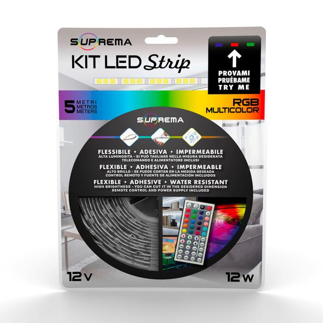 KIT STRIP LED 150 LED 2,4W=12W/m 12V RGB 5 m IP54 CON ALIMENTATORE E TELECOMANDO | Tecnomat KIT STRIP LED 150 LED 2,4W=12W/m 12V RGB 5 m IP54 CON ALIMENTATORE E TELECOMANDO | Tecnomat