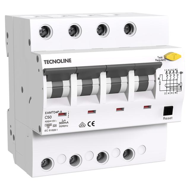 INTERRUTTORE MAGNETOTERMICO TECNOLINE DIFFERENZIALE 4P 50A TIPO A 300mA 10KA 415V 5 MODULI | Tecnomat INTERRUTTORE MAGNETOTERMICO TECNOLINE DIFFERENZIALE 4P 50A TIPO A 300mA 10KA 415V 5 MODULI - 2 | Tecnomat