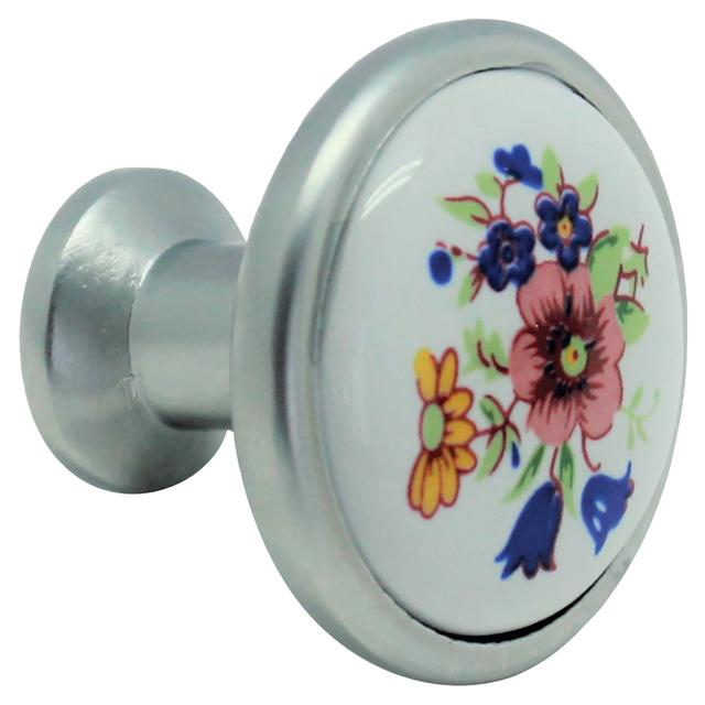 POMOLO PORCELLANA BIANCA BASE CROMO CON DISEGNO Ø 32 mm | Tecnomat POMOLO PORCELLANA BIANCA BASE CROMO CON DISEGNO Ø 32 mm - 2 | Tecnomat