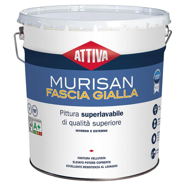 IDROPITTURA SUPERLAVABILE ATTIVA 5 l MURISAN FASCIA GIALLA OPACO 6-7 m² CON 1 l A 2 MANI | Tecnomat IDROPITTURA SUPERLAVABILE ATTIVA 5 l MURISAN FASCIA GIALLA OPACO 6-7 m² CON 1 l A 2 MANI | Tecnomat