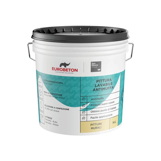 IDROPITTURA LAVABILE EUROBETON 14 l ANTIMUFFA BIANCA 8-10 m² CON 1 l A 2 MANI | Tecnomat IDROPITTURA LAVABILE EUROBETON 14 l ANTIMUFFA BIANCA 8-10 m² CON 1 l A 2 MANI | Tecnomat