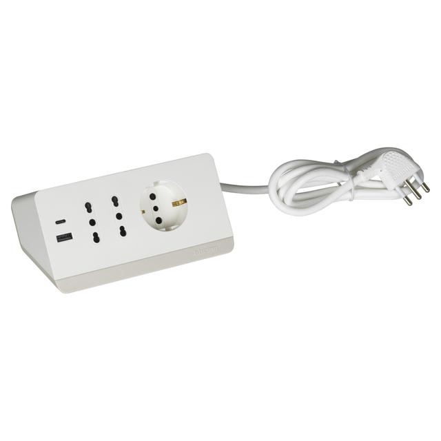 MULTIPRESA PER SCRIVANIA BTICINO BIANCA CON 2 PRESE 10/16A + SCHUKO 2 USB 3A E CAVO DA 2m | Tecnomat MULTIPRESA PER SCRIVANIA BTICINO BIANCA CON 2 PRESE 10/16A + SCHUKO 2 USB 3A E CAVO DA 2m | Tecnomat