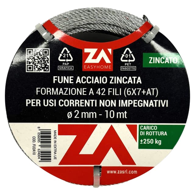 FUNE ACCIAIO ZINCATO 10 m Ø 2 mm PORTATA 210 kg | Tecnomat FUNE ACCIAIO ZINCATO 10 m Ø 2 mm PORTATA 210 kg - 2 | Tecnomat