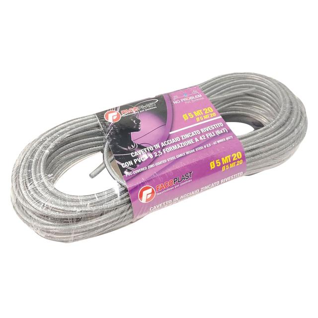 CAVO ACCIAIO ZINCATO FA.CO.PLAST Ø 5 mm 20 m RIVESTITO PVC TRASPARENTE | Tecnomat CAVO ACCIAIO ZINCATO FA.CO.PLAST Ø 5 mm 20 m RIVESTITO PVC TRASPARENTE | Tecnomat