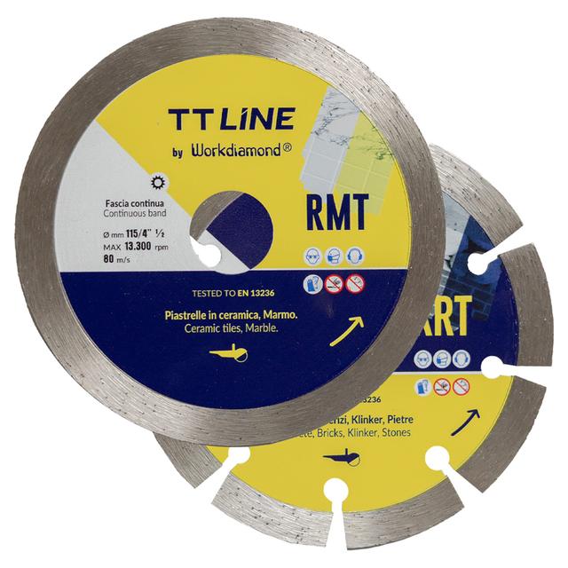 2 DISCHI DIAMANTATI TT LINE Ø115 mm CORONA CONTINUA E SETTORI PER PIASTRELLE E MURATURA | Tecnomat 2 DISCHI DIAMANTATI TT LINE Ø115 mm CORONA CONTINUA E SETTORI PER PIASTRELLE E MURATURA | Tecnomat