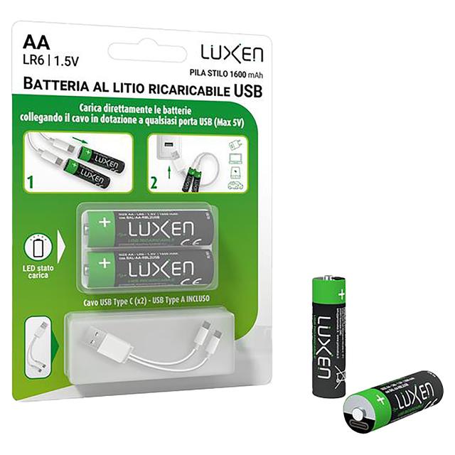 2 BATTERIE TIPO AA STILO AL LITIO RICARICABILI CON CAVO USB-C CAPACITÀ 1600mAh 1,5V | Tecnomat 2 BATTERIE TIPO AA STILO AL LITIO RICARICABILI CON CAVO USB-C CAPACITÀ 1600mAh 1,5V - 2 | Tecnomat