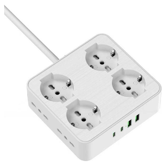 MULTIPRESA 12 POSTI QUADRATA BIANCA 4 SCHUKO 4 BIPASSO 4 USB AC CAVO DA 2 m SPINA 16A | Tecnomat MULTIPRESA 12 POSTI QUADRATA BIANCA 4 SCHUKO 4 BIPASSO 4 USB AC CAVO DA 2 m SPINA 16A - 2 | Tecnomat