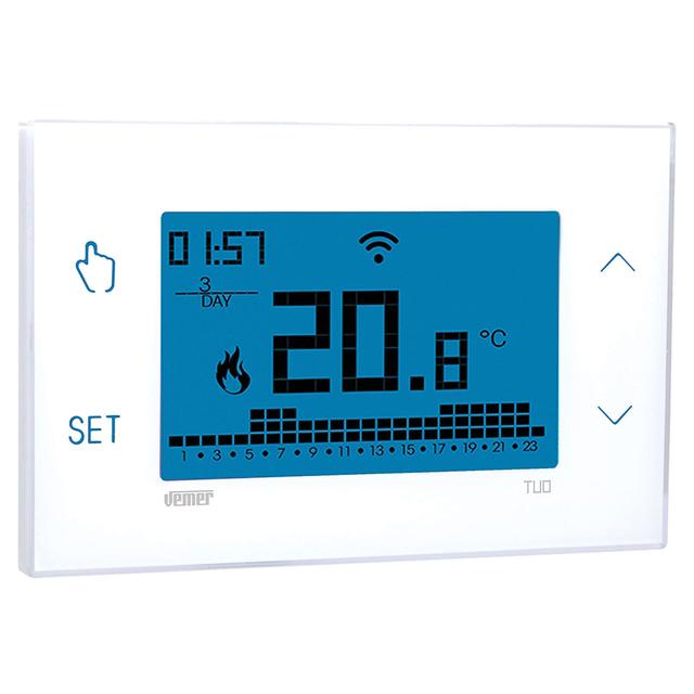 CRONOTERMOSTATO VEMER WiFi DA PARETE BIANCO CON TOUCH SCREEN RETROILLUMINATO A BATTERIA | Tecnomat CRONOTERMOSTATO VEMER WiFi DA PARETE BIANCO CON TOUCH SCREEN RETROILLUMINATO A BATTERIA | Tecnomat