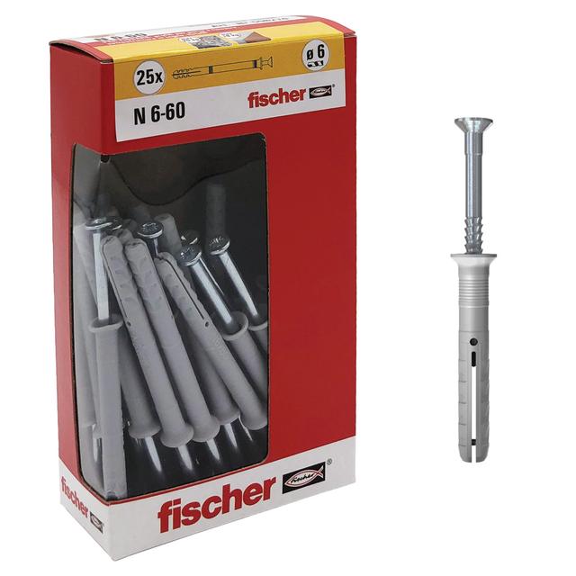 TASSELLI NYLON FISCHER N 6x60 mm 25 PEZZI CON VITE A PERCUSSIONE | Tecnomat TASSELLI NYLON FISCHER N 6x60 mm 25 PEZZI CON VITE A PERCUSSIONE | Tecnomat
