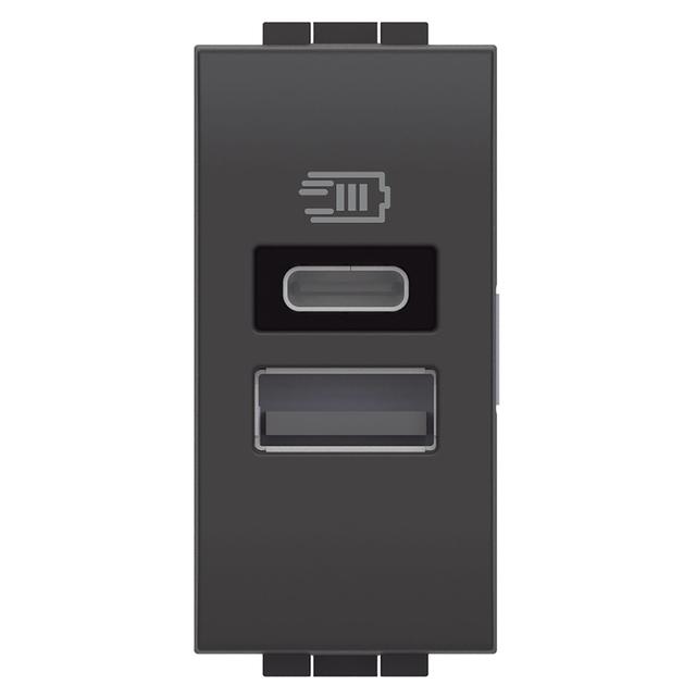 PRESA USB DOPPIA BTICINO LIVING TIPO A+C 15W 230V 1 MODULO NERO TENSIONE USCITA 5Vdc | Tecnomat PRESA USB DOPPIA BTICINO LIVING TIPO A+C 15W 230V 1 MODULO NERO TENSIONE USCITA 5Vdc - 2 | Tecnomat