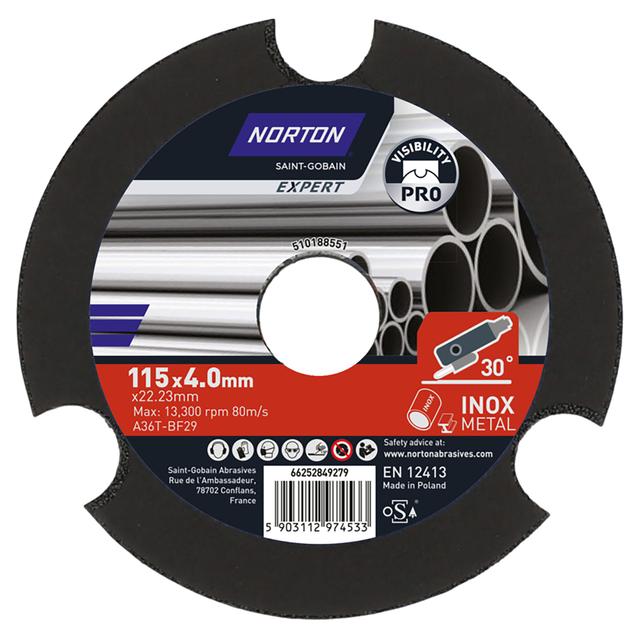 DISCO ABRASIVO NORTON EXPERT Ø115 mm SPESSORE 4,0 mm SBAVO INOX VISIBILITA' AREA DI LAVORO | Tecnomat DISCO ABRASIVO NORTON EXPERT Ø115 mm SPESSORE 4,0 mm SBAVO INOX VISIBILITA' AREA DI LAVORO | Tecnomat