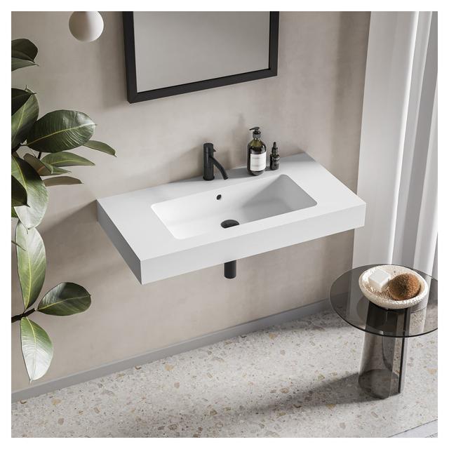 LAVABO MONOBLOCCO 1 VASCA 90x12x46 cm (LxHxP) IN MARMORESINA BIANCO OPACO AUTOPORTANTE | Tecnomat LAVABO MONOBLOCCO 1 VASCA 90x12x46 cm (LxHxP) IN MARMORESINA BIANCO OPACO AUTOPORTANTE - 2 | Tecnomat