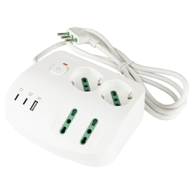 MULTIPRESA FANTON DA SCRIVANIA 7 PRESE 2 UNIVERSALI 2 BIPASSO 2 USB A 1 USBC CAVO 1,5M BI | Tecnomat MULTIPRESA FANTON DA SCRIVANIA 7 PRESE 2 UNIVERSALI 2 BIPASSO 2 USB A 1 USBC CAVO 1,5M BI - 2 | Tecnomat