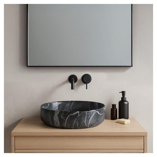 LAVABO D'APPOGGIO NADIA CERAMICA MARMO NERO TONDO Ø 35,5x12 cm (ØxH) | Tecnomat LAVABO D'APPOGGIO NADIA CERAMICA MARMO NERO TONDO Ø 35,5x12 cm (ØxH) - 2 | Tecnomat