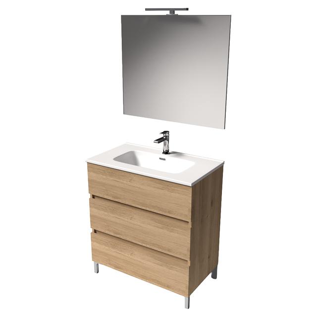 MOBILE VIOLA 3 CASSETTI 80x85x46 cm ROVERE LAVABO IN CERAMICA SPECCHIO E LED | Tecnomat MOBILE VIOLA 3 CASSETTI 80x85x46 cm ROVERE LAVABO IN CERAMICA SPECCHIO E LED - 2 | Tecnomat
