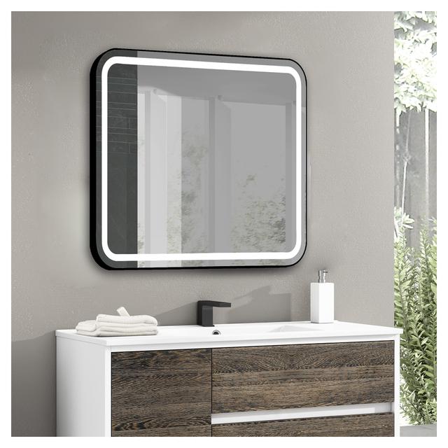 SPECCHIO OLEK 80x80 cm CORNICE NERA RETROILLUMINATO REVERSIBILE STRIP LED 30 W LUCE FREDDA | Tecnomat SPECCHIO OLEK 80x80 cm CORNICE NERA RETROILLUMINATO REVERSIBILE STRIP LED 30 W LUCE FREDDA | Tecnomat