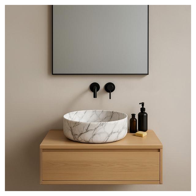 LAVABO D'APPOGGIO NADIA CERAMICA MARMO BIANCO TONDO Ø 35,5x12 cm (ØxH) | Tecnomat LAVABO D'APPOGGIO NADIA CERAMICA MARMO BIANCO TONDO Ø 35,5x12 cm (ØxH) - 2 | Tecnomat