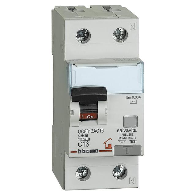 INTERRUTTORE MAGNETOTERMICO BTICINO DIFFERENZIALE AC 1P+N 25A 4,5 kA 30mA 2 MODULI 230 Vac | Tecnomat INTERRUTTORE MAGNETOTERMICO BTICINO DIFFERENZIALE AC 1P+N 25A 4,5 kA 30mA 2 MODULI 230 Vac - 2 | Tecnomat