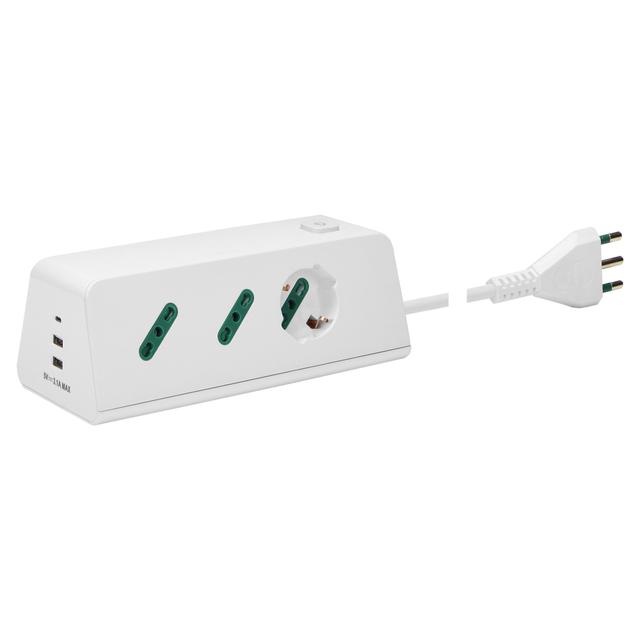 MULTIPLA DA SCRIVANIA BIANCA 2P+T 16A CON SICURY 1 UNIVERSALE + 2 ITALIANE | Tecnomat MULTIPLA DA SCRIVANIA BIANCA 2P+T 16A CON SICURY 1 UNIVERSALE + 2 ITALIANE | Tecnomat