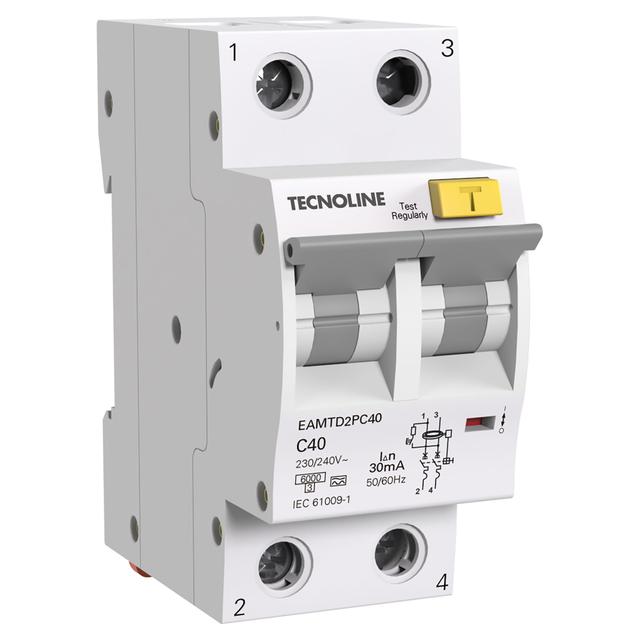 MAGNETOTERMICO DIFF TECNOLINE 2P 40A 230/240VAC TIPO A 6kA 2 MODULI | Tecnomat MAGNETOTERMICO DIFF TECNOLINE 2P 40A 230/240VAC TIPO A 6kA 2 MODULI - 2 | Tecnomat