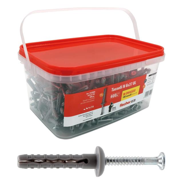 TASSELLI NYLON CHIODO FISCHER BARATTOLO N 6x37 mm BL 400 PEZZI PER CARTONGESSO | Tecnomat TASSELLI NYLON CHIODO FISCHER BARATTOLO N 6x37 mm BL 400 PEZZI PER CARTONGESSO | Tecnomat
