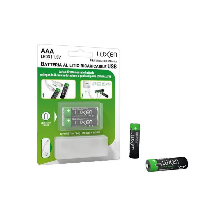 2 BATTERIE TIPO AAA MINISTILO AL LITIO RICARICABILI CON CAVO USB-C CAPACITÀ 500mAh 1,5V | Tecnomat 2 BATTERIE TIPO AAA MINISTILO AL LITIO RICARICABILI CON CAVO USB-C CAPACITÀ 500mAh 1,5V - 2 | Tecnomat