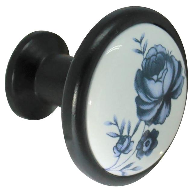 POMOLO PORCELLANA BIANCA BASE NERA CON DISEGNO Ø 32 mm | Tecnomat POMOLO PORCELLANA BIANCA BASE NERA CON DISEGNO Ø 32 mm - 2 | Tecnomat