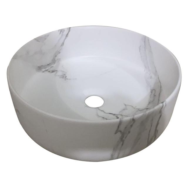 LAVABO D'APPOGGIO IN CERAMICA MARMO BIANCO TONDO Ø35,5x12 cm (ØxH) | Tecnomat LAVABO D'APPOGGIO IN CERAMICA MARMO BIANCO TONDO Ø35,5x12 cm (ØxH) - 2 | Tecnomat