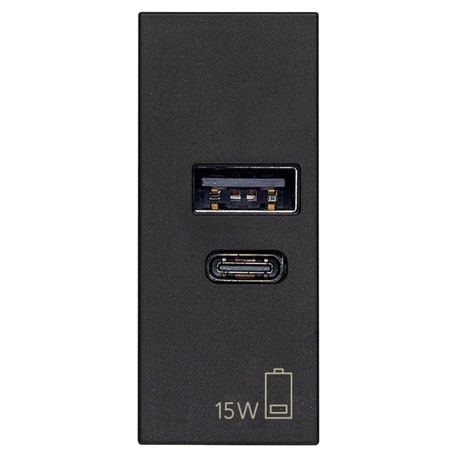PRESA USB LINEA A+C 15W 3A 5V NERO 1 MODULO | Tecnomat PRESA USB LINEA A+C 15W 3A 5V NERO 1 MODULO - 2 | Tecnomat