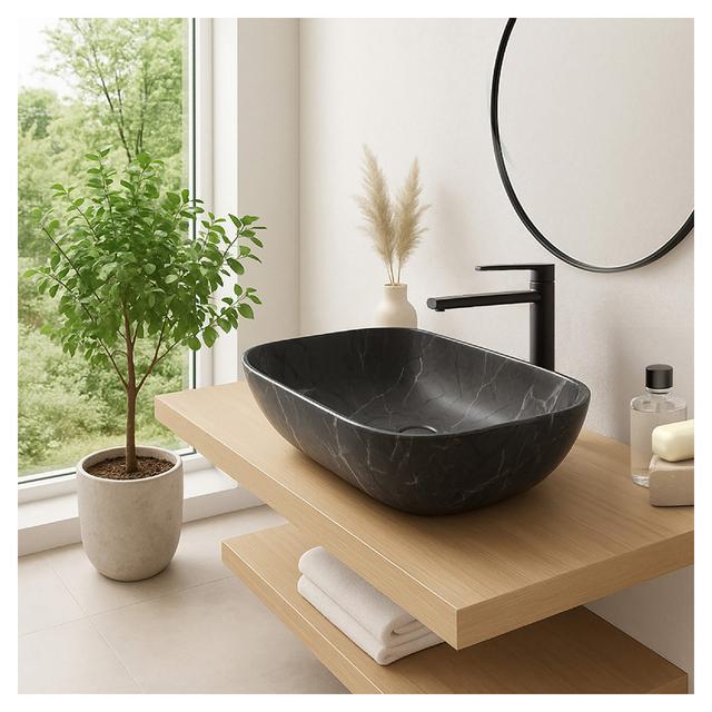 LAVABO D'APPOGGIO LARA IN CERAMICA MARMO NERO RETTANGOLARE 46x13,5x32 cm (LxHxP) | Tecnomat LAVABO D'APPOGGIO LARA IN CERAMICA MARMO NERO RETTANGOLARE 46x13,5x32 cm (LxHxP) | Tecnomat