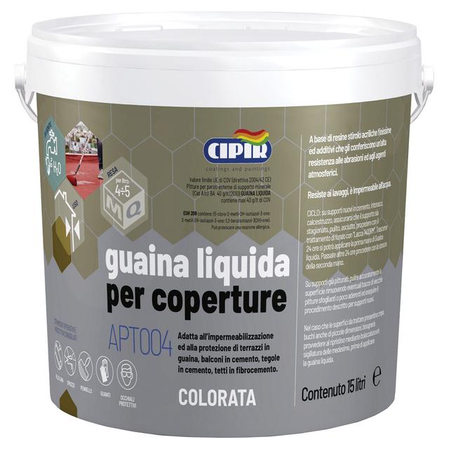 GUAINA LIQUIDA CIPIR ROSSO INGLESE 15 l PER CEMENTO E FIBROCEMENTO 4,5 m² CON 1 l DILUITO | Tecnomat GUAINA LIQUIDA CIPIR ROSSO INGLESE 15 l PER CEMENTO E FIBROCEMENTO 4,5 m² CON 1 l DILUITO | Tecnomat