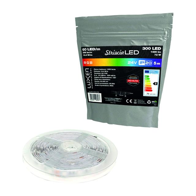 STRIP LED PROFESSIONALE 24V LUNGHEZZA 5m 14,4 W/m 600 mA/m 60 CHIP/m RGB 50 50 IP20 60 LED/m | Tecnomat STRIP LED PROFESSIONALE 24V LUNGHEZZA 5m 14,4 W/m 600 mA/m 60 CHIP/m RGB 50 50 IP20 60 LED/m | Tecnomat