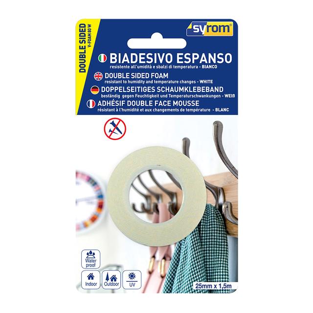NASTRO BIADESIVO FOAM FISSAFORTE SYROM H 25 mm x L 1,5 m A FORTE PRESA | Tecnomat NASTRO BIADESIVO FOAM FISSAFORTE SYROM H 25 mm x L 1,5 m A FORTE PRESA | Tecnomat