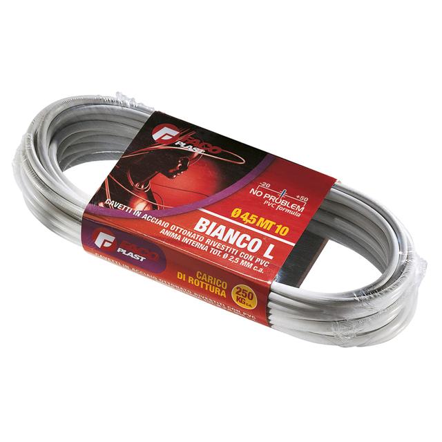 CAVO ACCIAIO OTTONATO FA.CO.PLAST Ø 4,5 mm 20 m RIVESTITO PVC BIANCO | Tecnomat CAVO ACCIAIO OTTONATO FA.CO.PLAST Ø 4,5 mm 20 m RIVESTITO PVC BIANCO | Tecnomat
