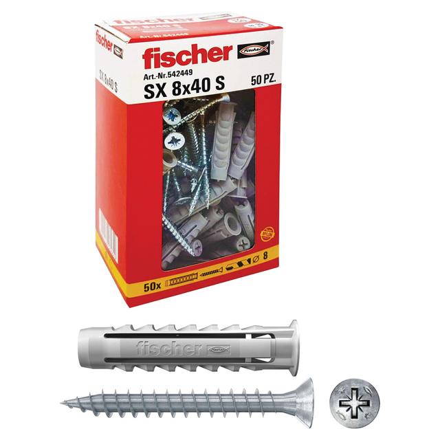 TASSELLI NYLON FISCHER SX 8S 8x40 mm 50 PEZZI CON VITE 5x50 mm | Tecnomat TASSELLI NYLON FISCHER SX 8S 8x40 mm 50 PEZZI CON VITE 5x50 mm | Tecnomat