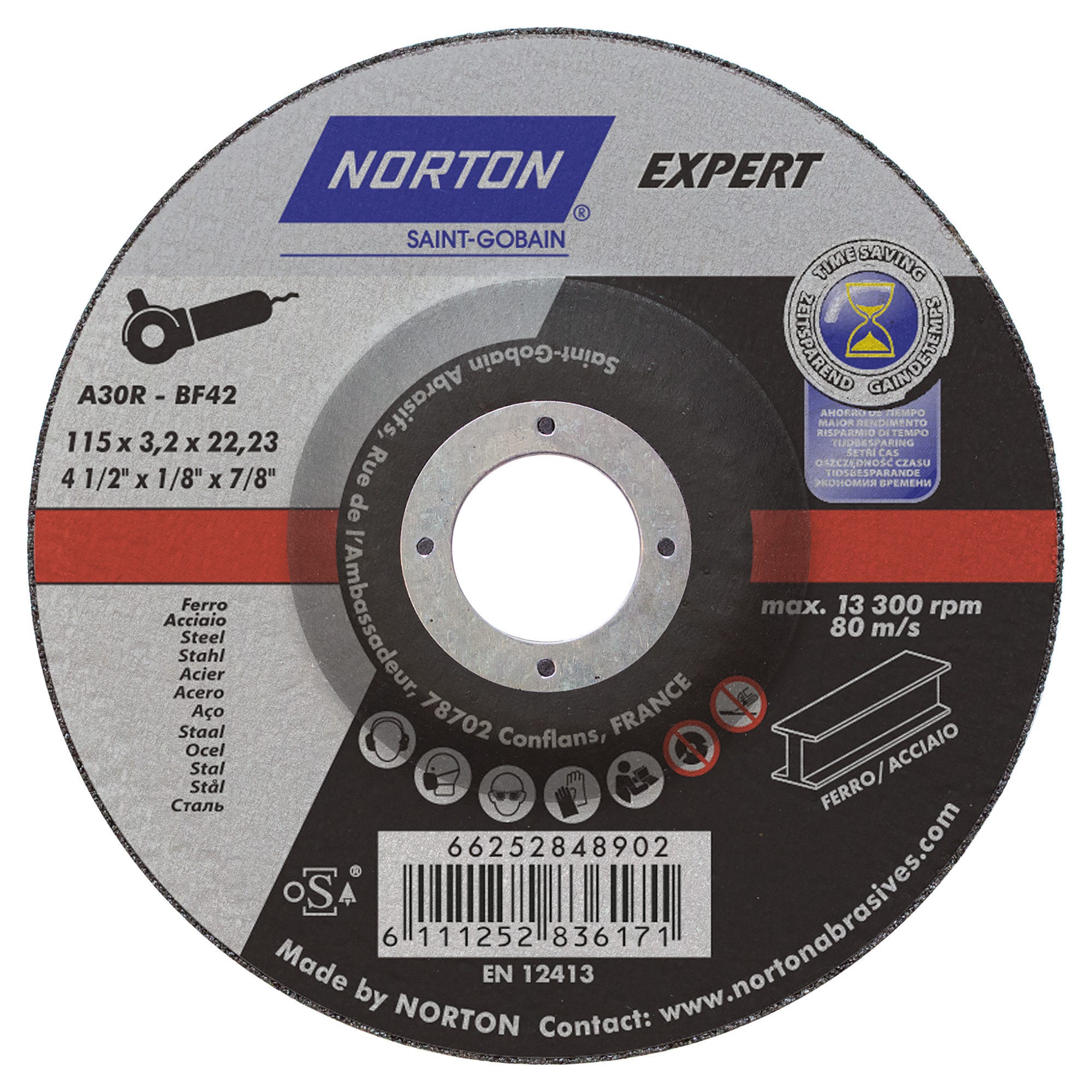 DISCO ABRASIVO NORTON EXPERT Ø115 mm SPESSORE 3,2 mm TAGLIO E SBAVO METALLO