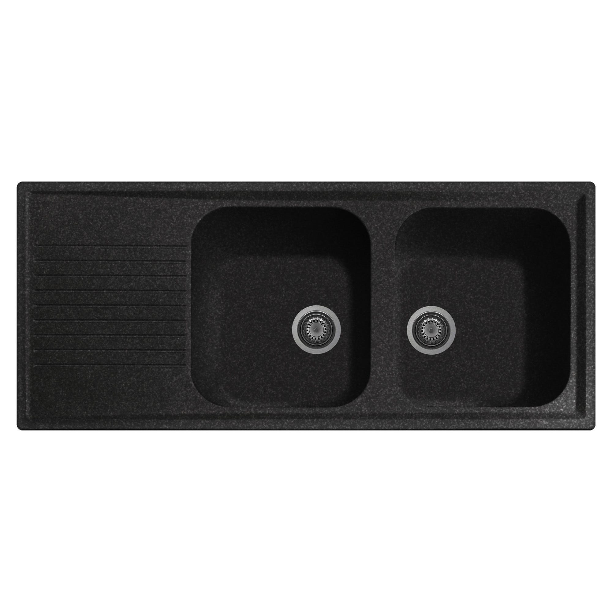 LAVELLO DIAMANT 116x50 cm IN GRANIT NERO 2 VASCHE CON SGOCCIOLATOIO