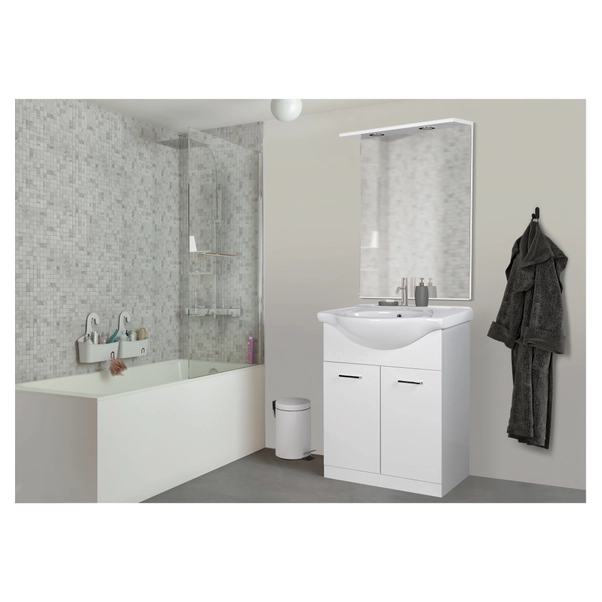 Deftrans Lavabo con mobiletto in piedi, set di mobili da bagno, 85 x 75 x 34 cm, bianco lucido, mobiletto con lavabo e rubinetto con spina a clic, programmi completi per il Deftrans Lavabo con mobiletto in piedi, set di mobili da bagno, 85 x 75 x 34 cm, bianco lucido, mobiletto con lavabo e rubinetto con spina a clic, programmi completi per il