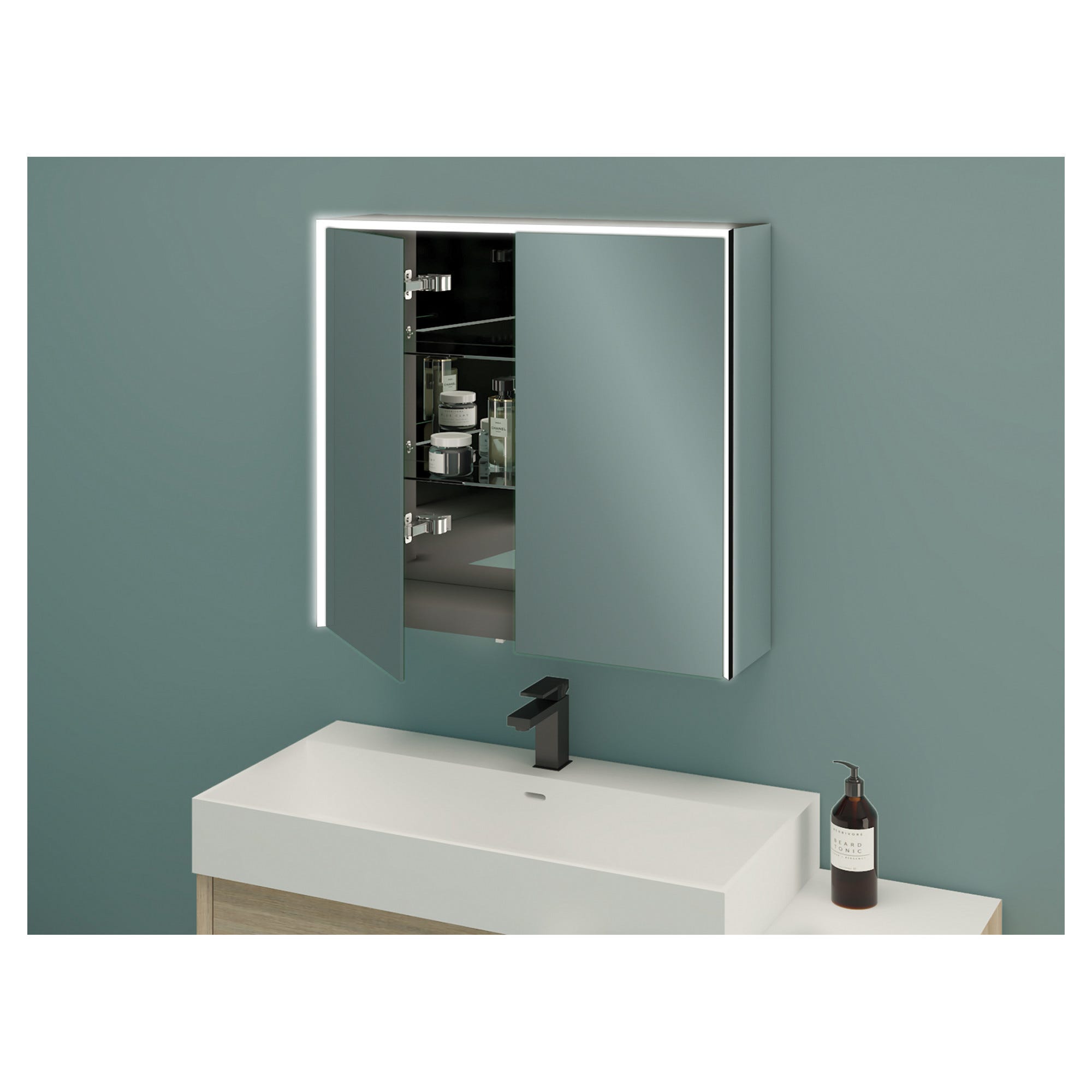 Armadietto Con Specchio Per Bagno - 40x55 Cm, Illuminazione LED, Ripiano In Vetro, Bianco - Foto 5