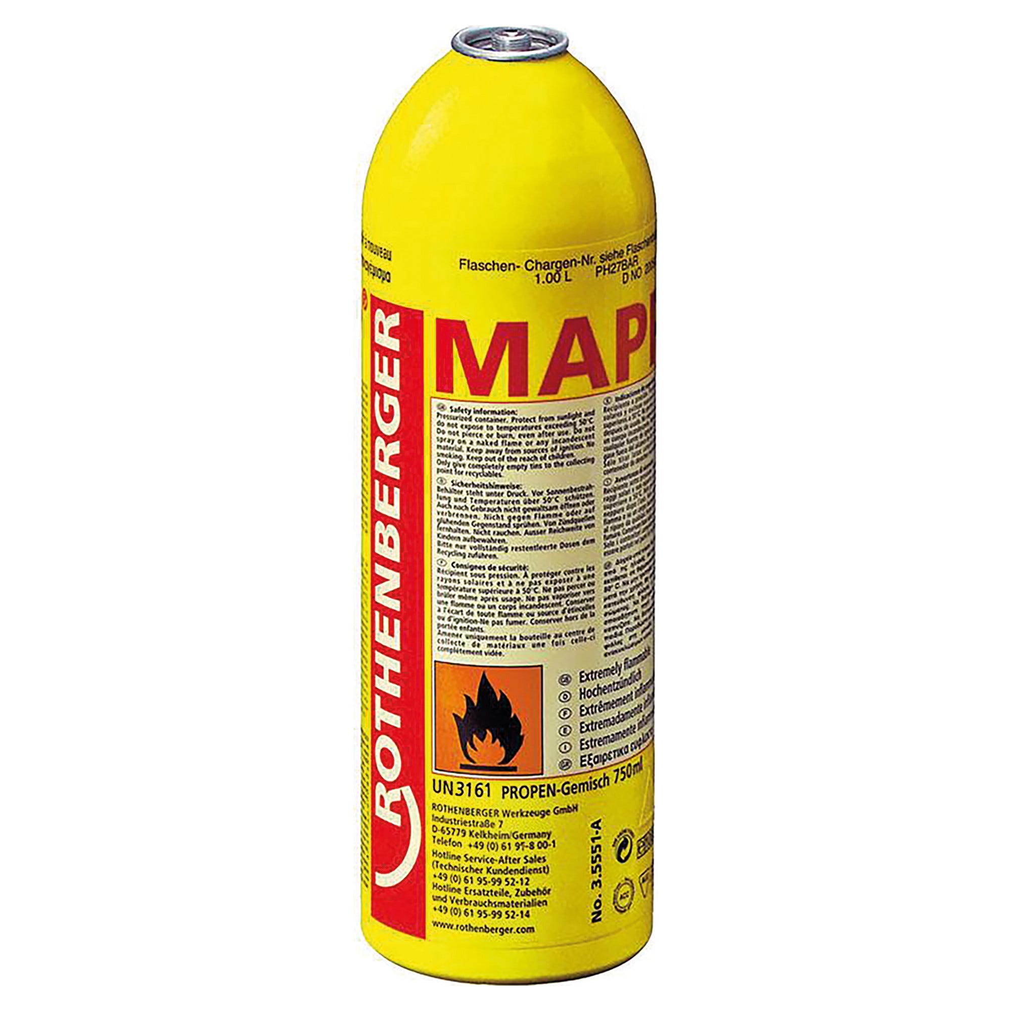 Bombola gas propano Eurocamping, con di rubinetto e maniglia. Da 2kg