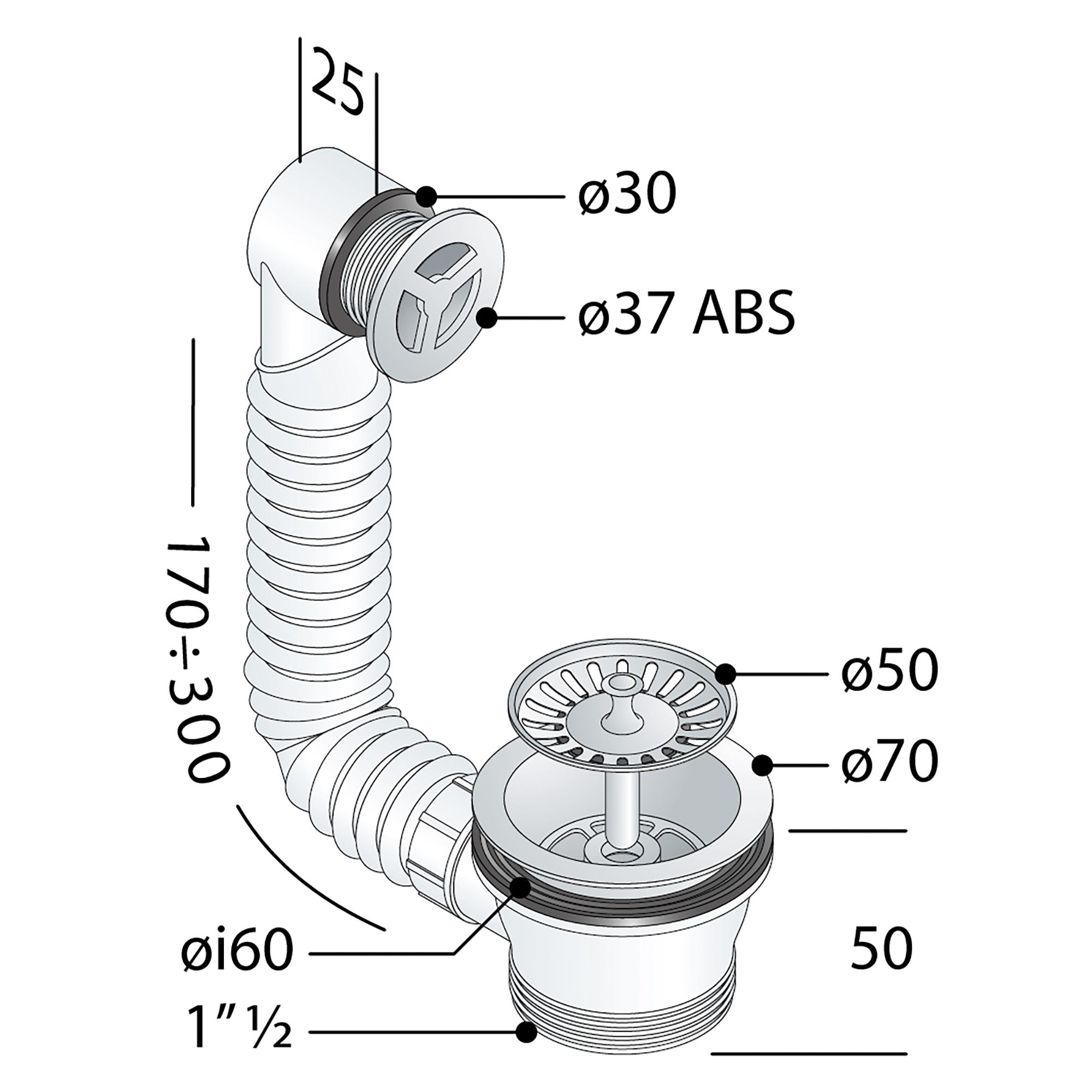 Piletta Universale Per Lavelli - Diametro 70mm, Con Troppo Pieno Telescopico - Uscita 1 1/2'', In Acciaio Inox - Foto 13