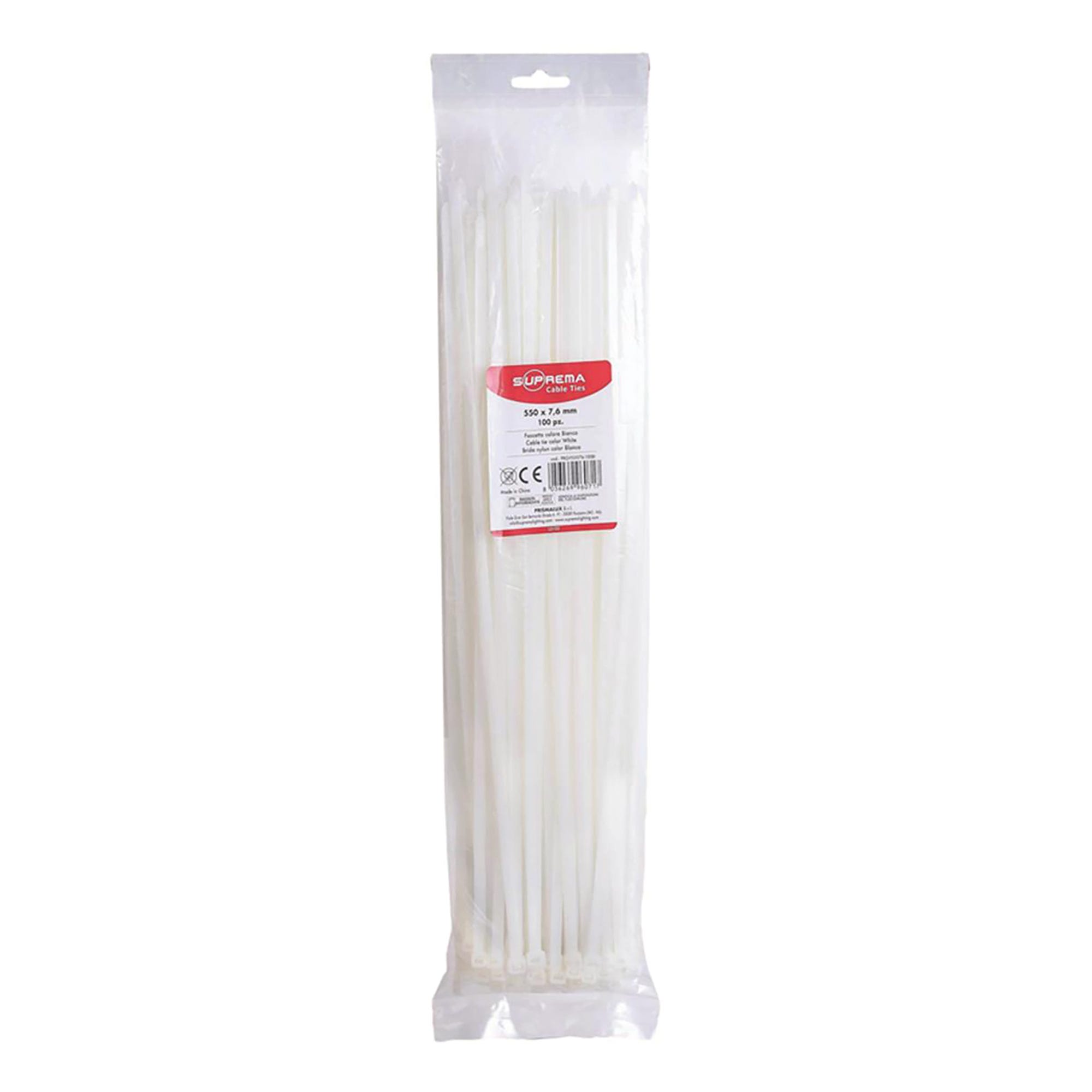 100 Fascette Stringicavo Professionali Bianche - 200x3,6 Mm Nylon 6.6 - Resistenza 18 Kg