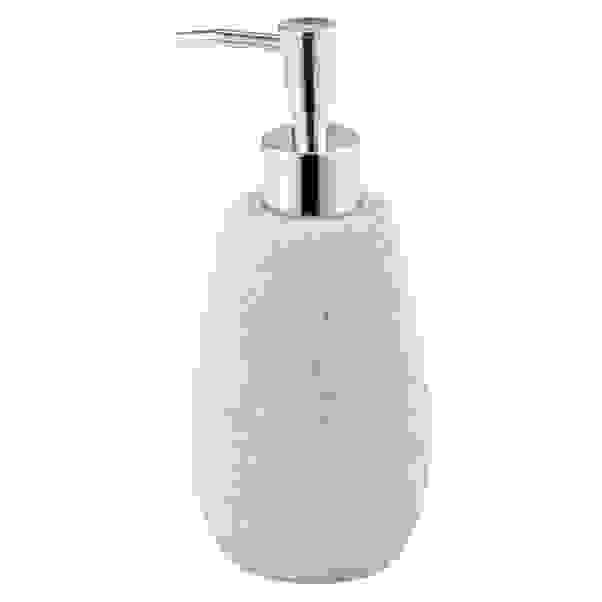 Dispenser Sapone Schiuma In Ceramica Beige Con Pompa Grigia - 350 Ml, Design Increspato Maculato, Erogatore A Schiuma - 5
