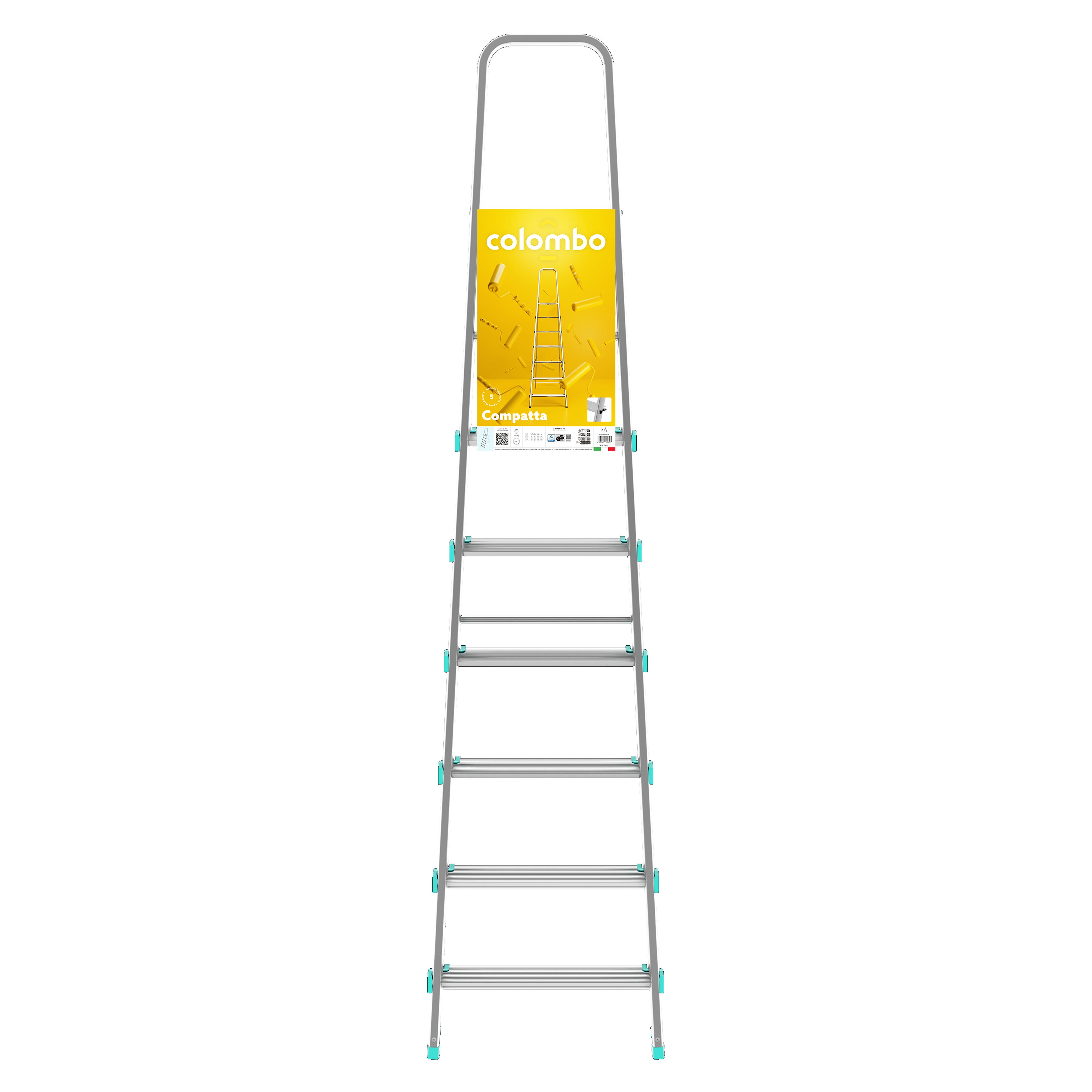 TEENO Scala Pieghevole 7 In 1 In Alluminio, 5.82 M, 4x5 Gradini, Con Piattaforma E Ponteggi, 150 Kg Di Carico, Ruote E Sicurezza